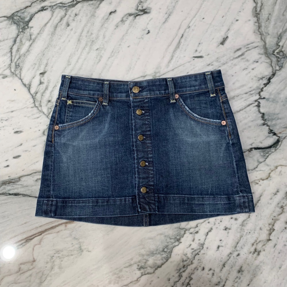 Citizens‎ of Humanity Denim Mini Skirt Button Front Dark Wash Women's